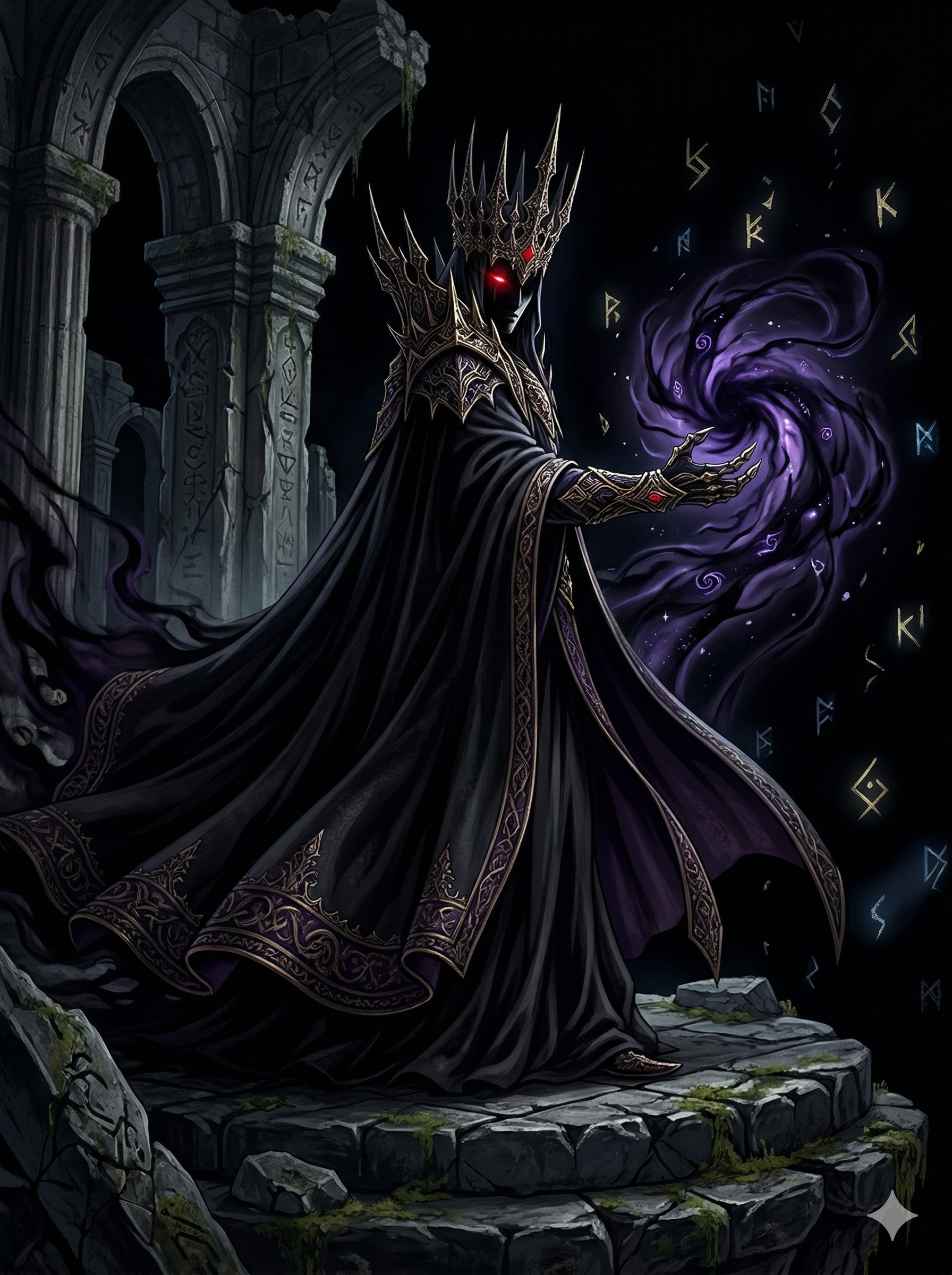 No face. One eye. A purple maelstrom of erased centuries orbiting an outstretched hand. This is what remains when a person becomes a concept — the Void Century, given form and crowned.